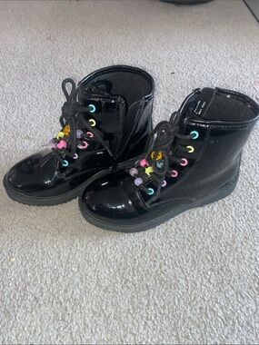The Children's Place Black Patent Lace-Up Kids' Boots with Colorful Eyelets